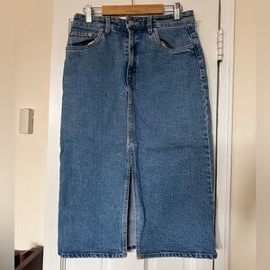Zara Denim Midi Skirt with Front Slit